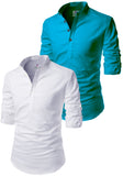 Men's Cotton Blend Fabric Full Sleeve Common White Base Kurta - Pack of 2