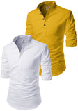 Men's Cotton Blend Fabric Full Sleeve Common White Base Kurta - Pack of 2