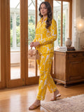 Women's Two Piece Set, Yellow, Shirts with Wide Leg Trousers, Full Sleeve