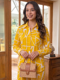 Women's Two Piece Set, Yellow, Shirts with Wide Leg Trousers, Full Sleeve