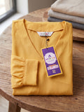 APEKTRA Mustard Gold Crepe V-Neck Puff Sleeve Elegant Top