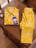 Women's Two Piece Set, Yellow, Shirts with Wide Leg Trousers, Full Sleeve
