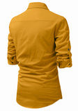Men's Cotton Fabric Roll Up Sleeve Spread Collar Yellow Kurta