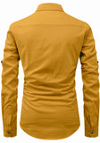 Men's Cotton Fabric Roll Up Sleeve Spread Collar Yellow Kurta