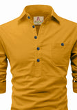 Men's Cotton Fabric Roll Up Sleeve Spread Collar Yellow Kurta