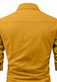 Men's Cotton Fabric Roll Up Sleeve Spread Collar Yellow Kurta
