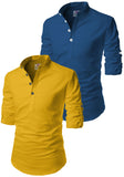 Men's Cotton Blend Fabric Full Sleeve Multi Color Combo Kurta - Pack of 2