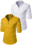 Men's Cotton Blend Fabric Full Sleeve White Common Kurta - Pack of 2